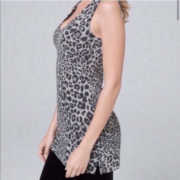White House Black Market Tops - WHBM Gray Cozy Knit Leopard Print Tank, Sz SP NEW! 🏷️